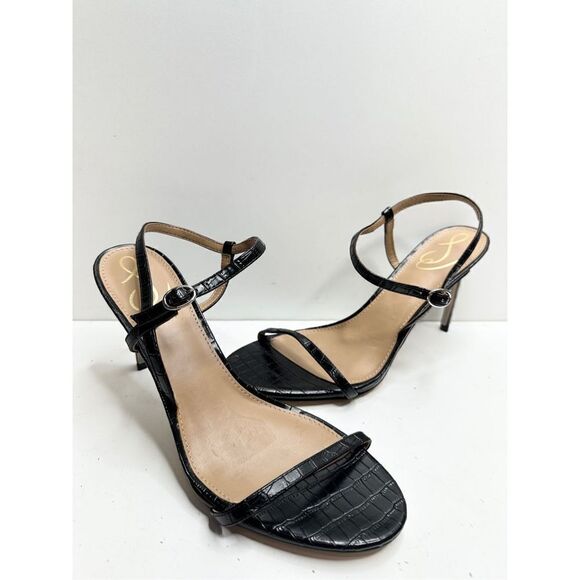 Sam Edelman Sandals Womens Size 9.5 Black Croc Embossed Faux Leather‎ Dara Heels - Picture 2 of 9